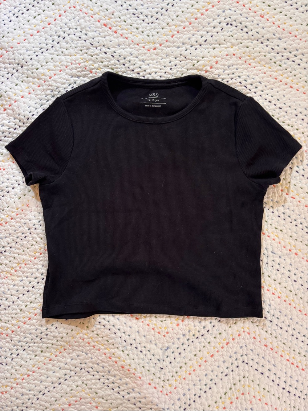 Marks & Spencer Cropped Black Ribbed Short Sleeve Tee - Kids